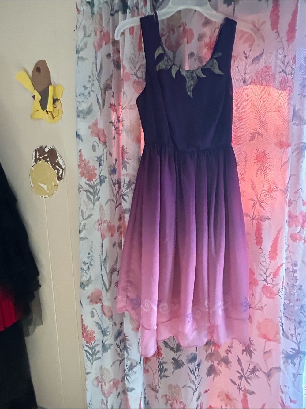 Girls Purple Ombre Sleeveless Dress with Leaf Accent